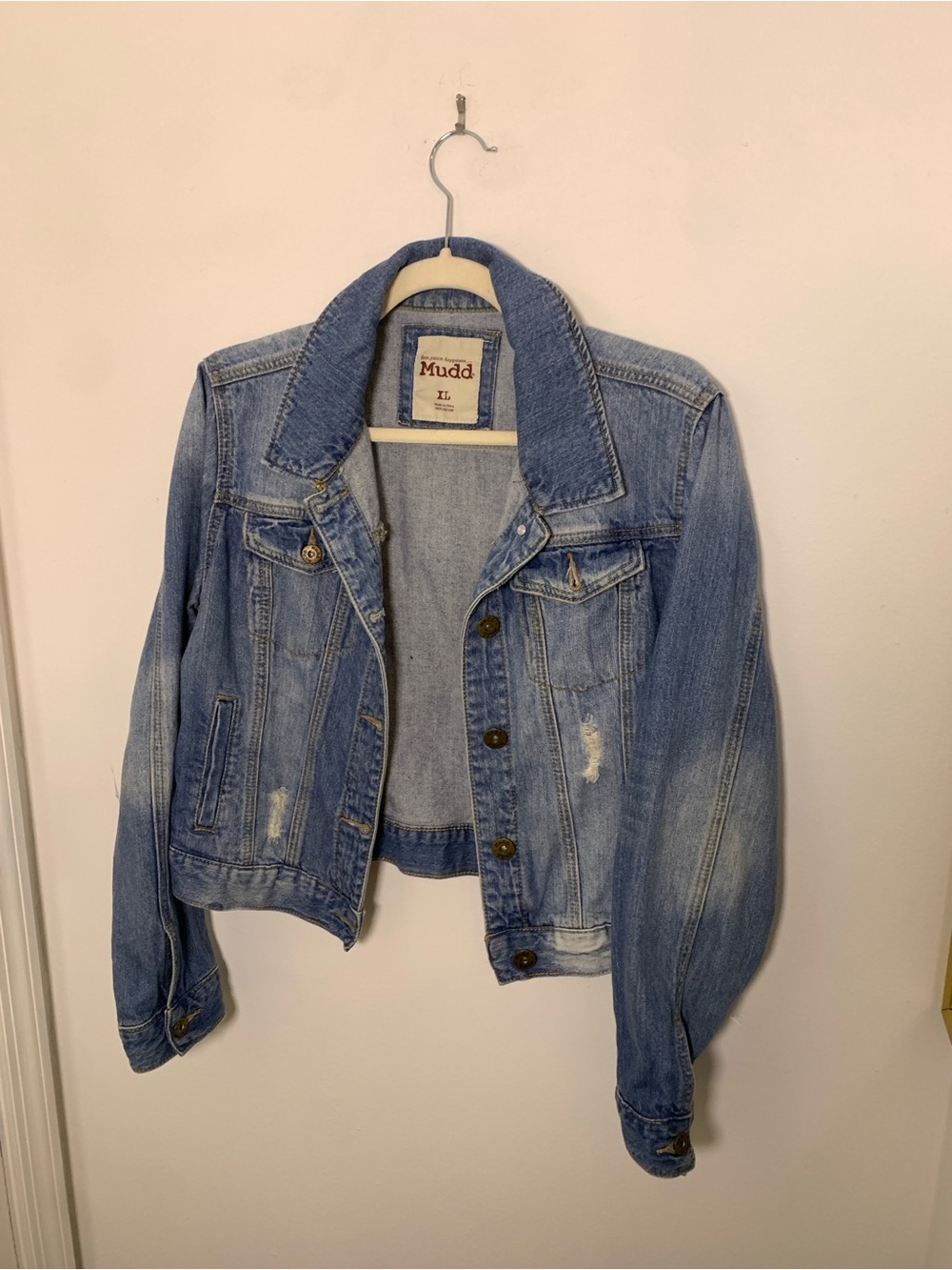 Mudd Women's Medium Blue Distressed Denim Jacket